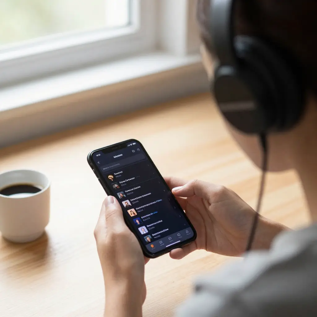 Person enjoying personalized playlist with headphones